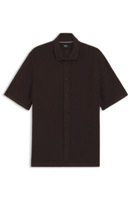 Camisa regular fit en punto de algod&oacute;n, Marr&oacute;n oscuro