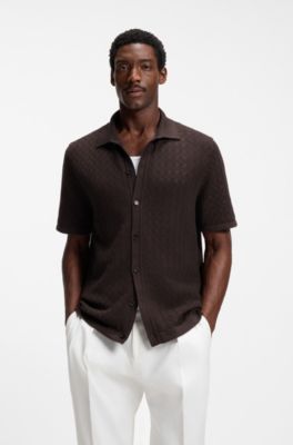 Camisa regular fit en punto de algod&oacute;n, Marr&oacute;n oscuro
