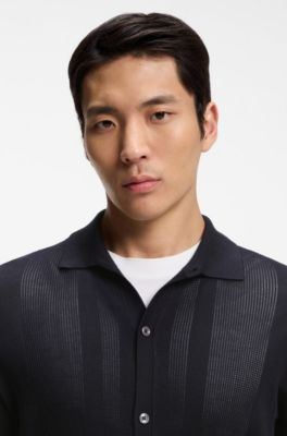 Silk cardigan with mesh paneling, Dark Blue