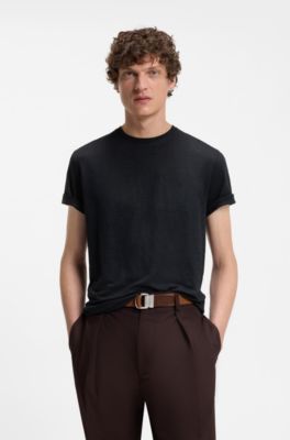 BOSS BY BECKHAM T-shirt in linen, Dark Blue