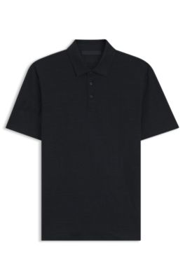 BOSS BY BECKHAM polo shirt in linen, Dark Blue