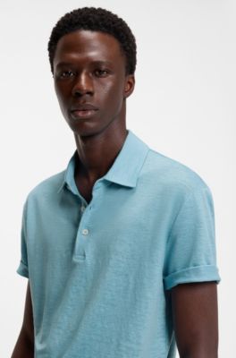 Polo BOSS BY BECKHAM de lino, Celeste