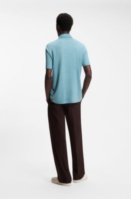 Polo BOSS BY BECKHAM de lino, Celeste