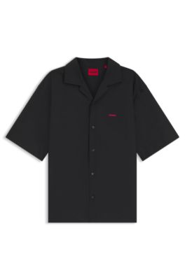 Camisa oversize fit en algod&oacute;n con tacto de papel, Negro