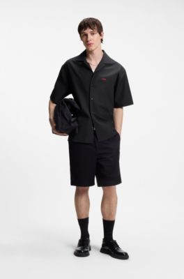 Camisa oversize fit en algod&oacute;n con tacto de papel, Negro