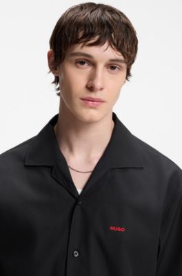 Camisa oversize fit en algod&oacute;n con tacto de papel, Negro