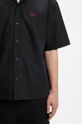 Chemise Oversized en coton au toucher papier, Noir