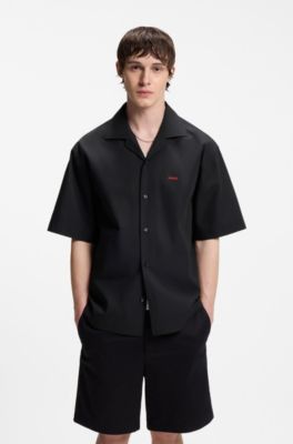 Camisa oversize fit en algod&oacute;n con tacto de papel, Negro