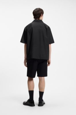 Camisa oversize fit en algod&oacute;n con tacto de papel, Negro