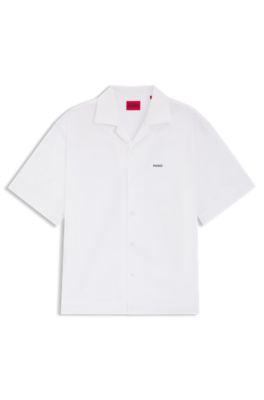 Oversized-fit shirt in paper-touch cotton, White