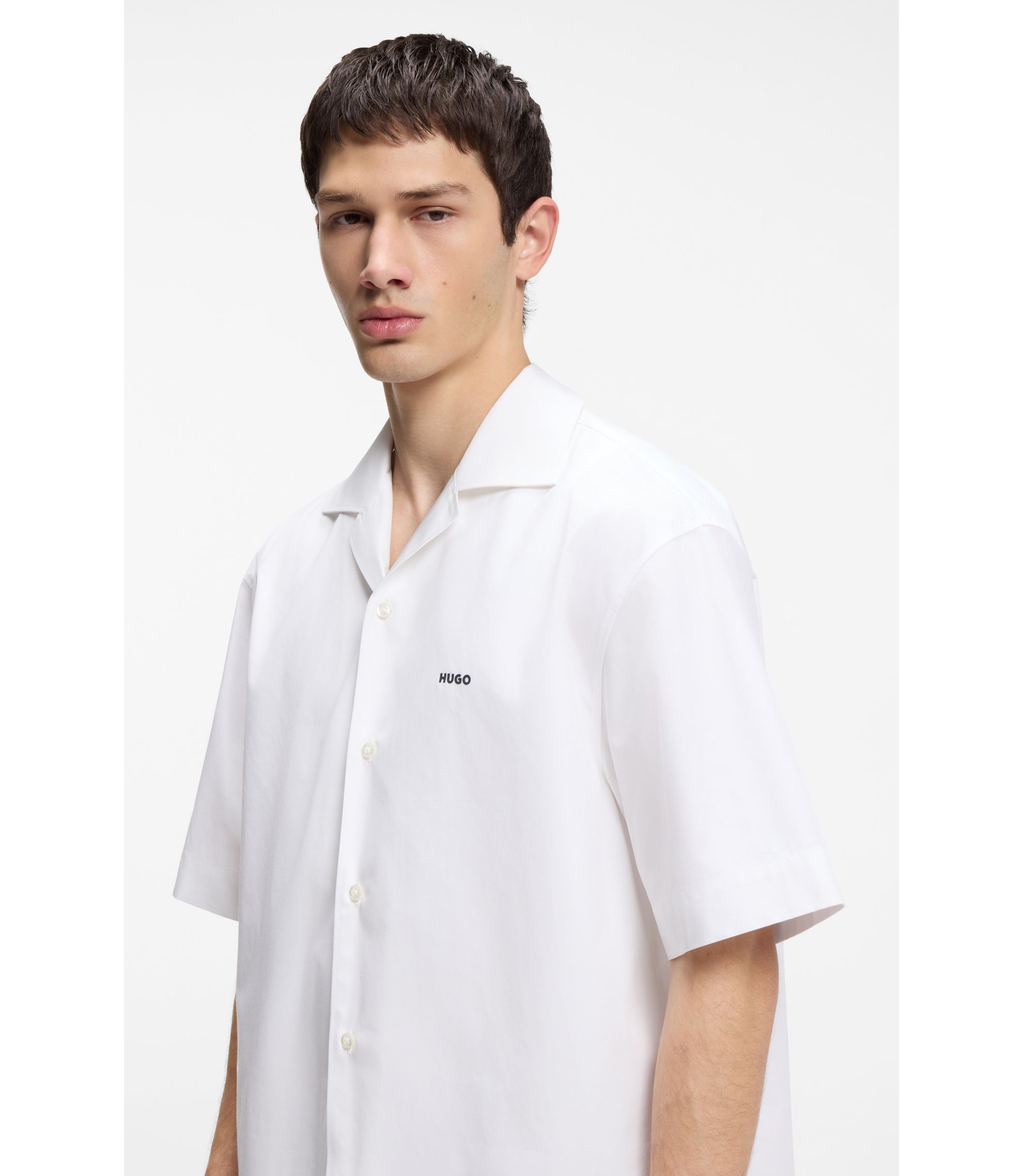 HUGO - Oversized-fit shirt in paper-touch cotton - White