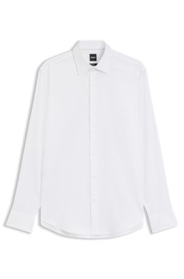 Camisa regular fit en dobby de algod&oacute;n el&aacute;stico de planchado f&aacute;cil, Blanco