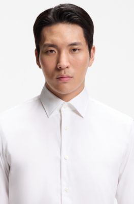 Easy-iron regular-fit shirt in stretch-cotton dobby, White