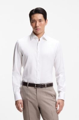 Camisa regular fit en dobby de algod&oacute;n el&aacute;stico de planchado f&aacute;cil, Blanco