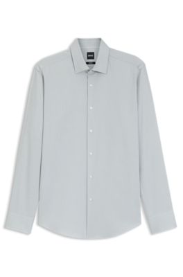 Easy-iron regular-fit shirt in stretch-cotton dobby, Light Green