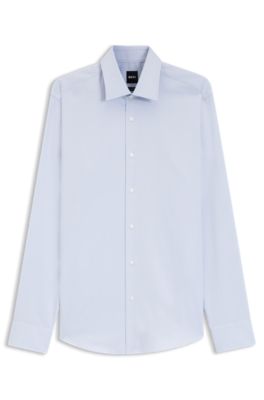 Chemise Regular en coton stretch rati&egrave;re facile &agrave; repasser, bleu clair
