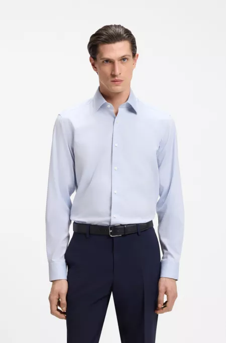 Easy-iron regular-fit shirt in stretch-cotton dobby