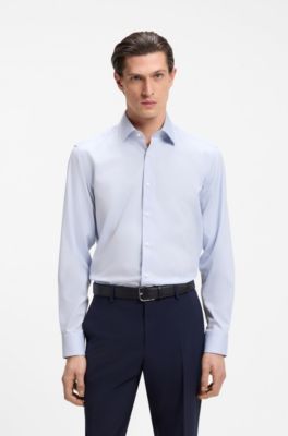 Chemise Regular en coton stretch rati&egrave;re facile &agrave; repasser, bleu clair