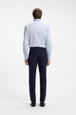 Chemise Regular en coton stretch rati&egrave;re facile &agrave; repasser, bleu clair