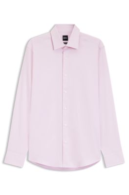 Camisa regular fit en dobby de algod&oacute;n el&aacute;stico de planchado f&aacute;cil, Rosa claro