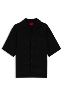 Camisa oversize fit con detalle de logo apilado, Negro