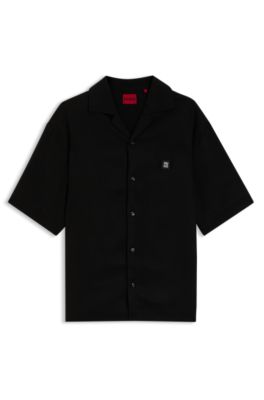 Camisa oversize fit con detalle de logo apilado, Negro