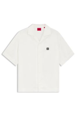 Camisa oversize fit con detalle de logo apilado, Blanco