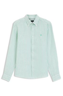 Regular-fit shirt in striped linen, Light Green