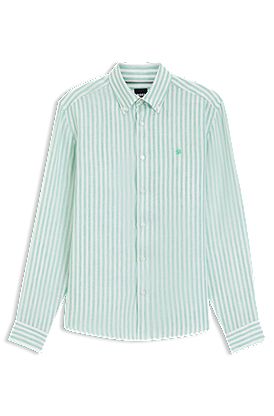 Camisa regular fit en lino a rayas