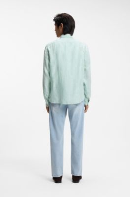 Camisa regular fit en lino a rayas, Cal