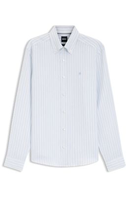 Chemise Regular en lin &agrave; rayures, bleu clair