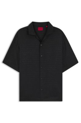 Oversized-fit shirt with jacquard pattern, Black