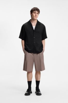 Oversized-fit shirt with jacquard pattern, Black