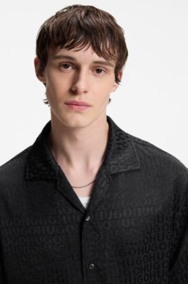 Oversized-fit shirt with jacquard pattern, Black