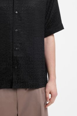 Oversized-fit shirt with jacquard pattern, Black