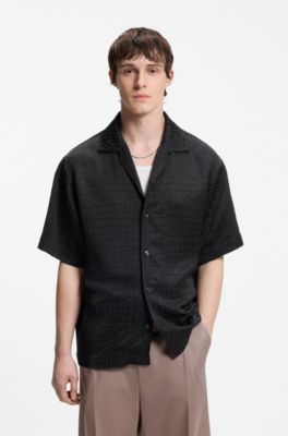 Oversized-fit shirt with jacquard pattern, Black