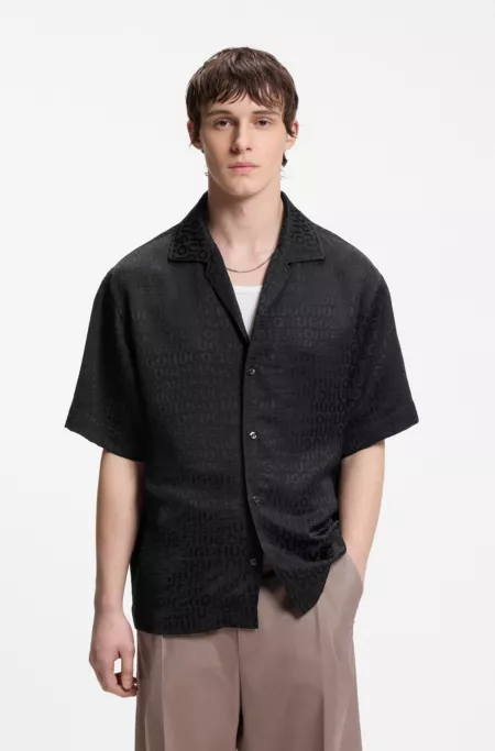 Oversized-fit shirt with jacquard pattern