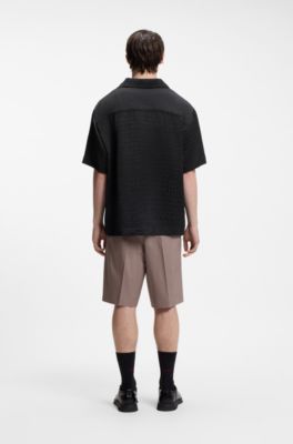 Oversized-fit shirt with jacquard pattern, Black
