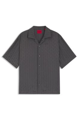 Oversized-fit shirt with jacquard pattern, Dark Grey