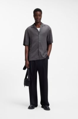 Oversized-fit shirt with jacquard pattern, Dark Grey