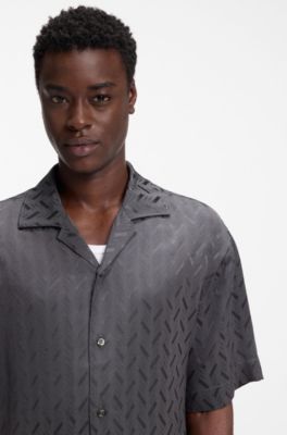 Oversized-fit shirt with jacquard pattern, Dark Grey