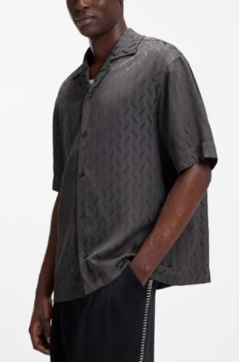 Oversized-fit shirt with jacquard pattern, Dark Grey