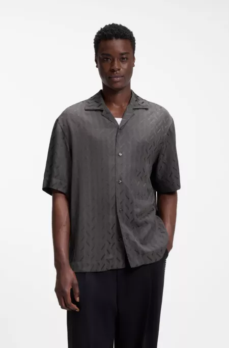 Oversized-fit shirt with jacquard pattern
