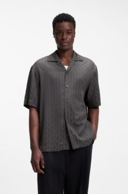 Oversized-fit shirt with jacquard pattern, Dark Grey