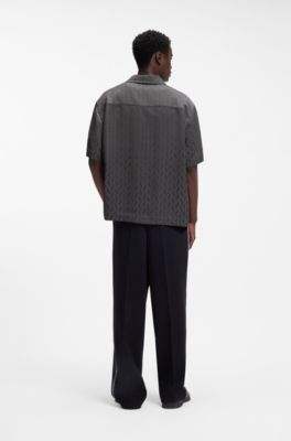 Oversized-fit shirt with jacquard pattern, Dark Grey