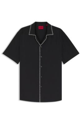 Relaxed-fit shirt in cotton seersucker, Black