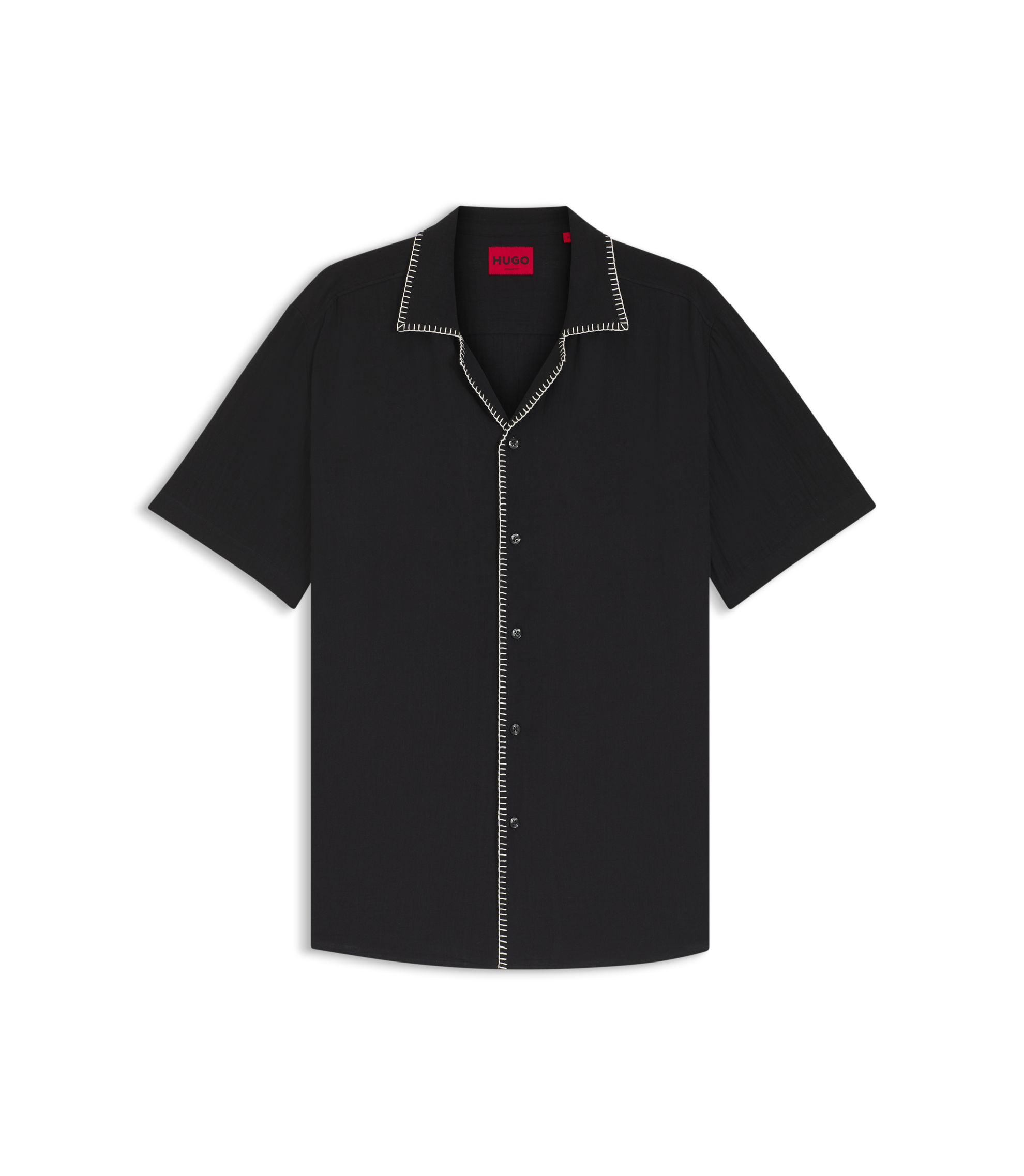 hugoboss シャツ HUGO - Relaxed-fit shirt in cotton seersucker - Black