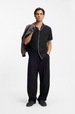 Relaxed-fit shirt in cotton seersucker, Black