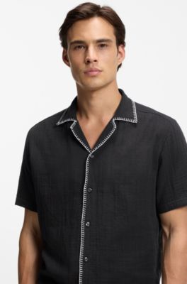 Relaxed-fit shirt in cotton seersucker, Black