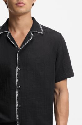 Relaxed-fit shirt in cotton seersucker, Black